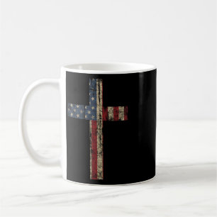 Caneca De Café Cruz Patriótica - Fé na Bandeira Americana Nos Ind