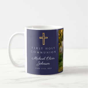 Caneca De Café Cruz Religiosa Menino Azul Primeira Comunhão Foto