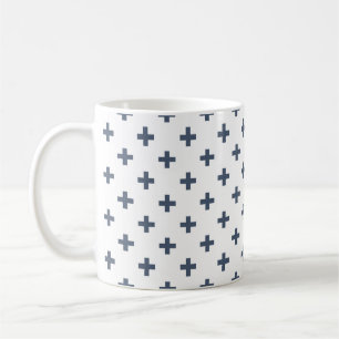 Caneca De Café cruzes Azul-cinzentas da polca no branco