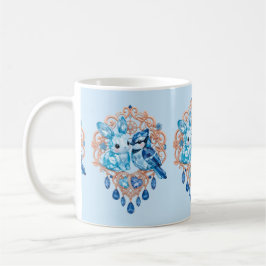 Caneca De Café Crystal Blue Bunny and Blue Jay Heart