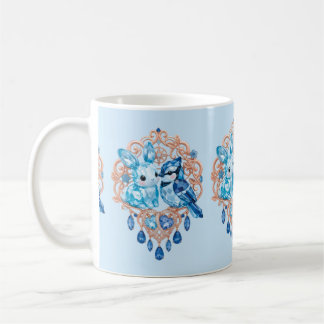 Caneca De Café Crystal Blue Bunny and Blue Jay Heart