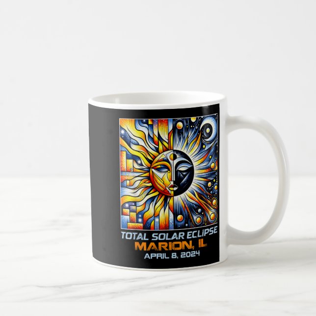 Caneca De Café Cubismo Eclipse Total do Sol Marion Illinois (Direita)