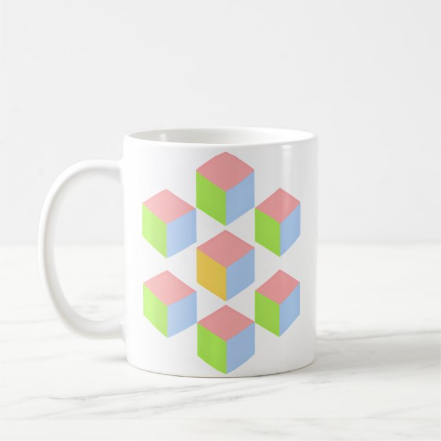 Caneca De Café Cubo de Ilusão Óptica Isométrica Pastel Geométrica (Esquerda)