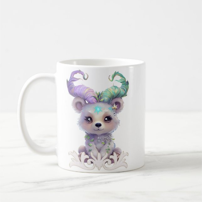 Caneca De Café Cubo de urso mágico com brilho pastel. (Esquerda)