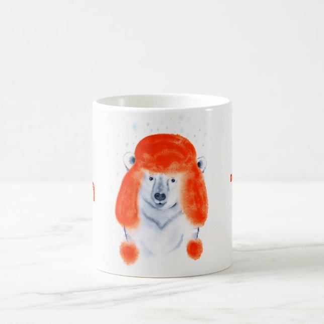 Caneca De Café Cubo de Urso Polar Bonito em Red Winter Hat Christ (Centro)