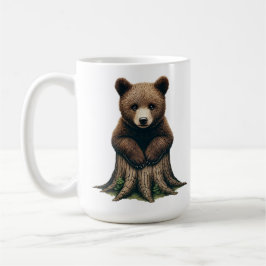 Caneca De Café Cubo do Urso Adorável Sentado na Bomba da Árvore