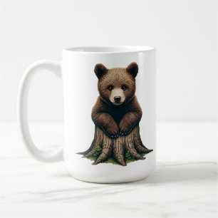 Caneca De Café Cubo do Urso Adorável Sentado na Bomba da Árvore