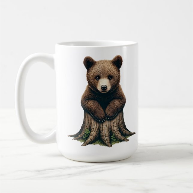 Caneca De Café Cubo do Urso Adorável Sentado na Bomba da Árvore (Esquerda)