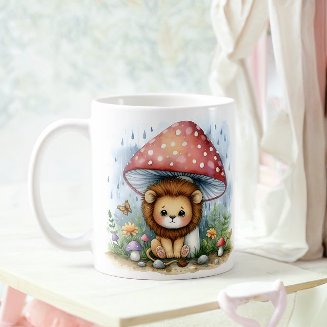 Caneca De Café Cubo Leão Adorável Sob Guarda-chuvas (Criador carregado)
