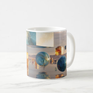 Caneca De Café Cubos e Esferas Flutuantes Surreais