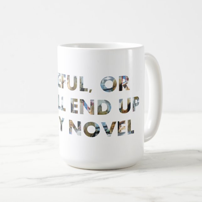 Caneca De Café Cuidado, acabe no meu romance (rostos) Humor de Es (Frente Esquerda)