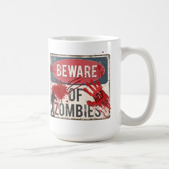 Caneca De Café Cuidado com a cerâmica de zombies 15oz (Direita)