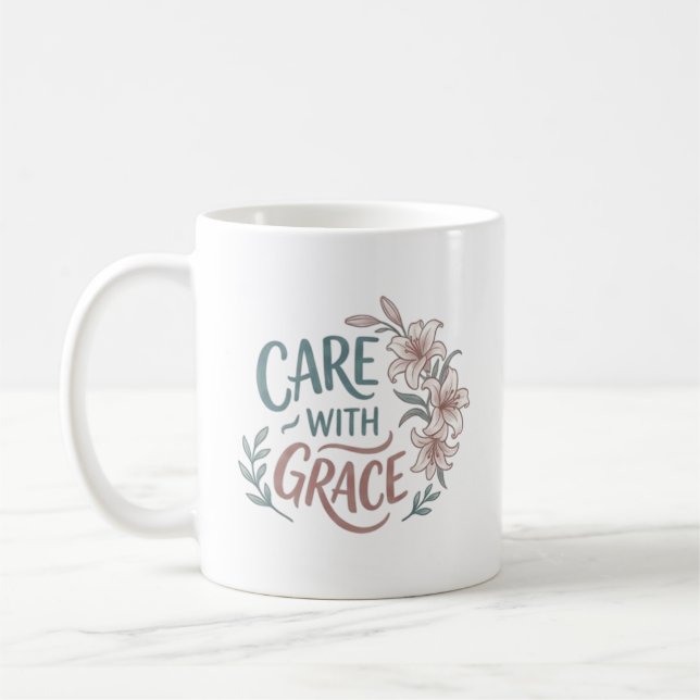 Caneca De Café Cuidado Com Graça Enfermeira Citação Floral (Esquerda)