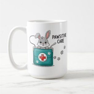 Caneca De Café Cuidado Positivo Assistente de Veterinário Coelho