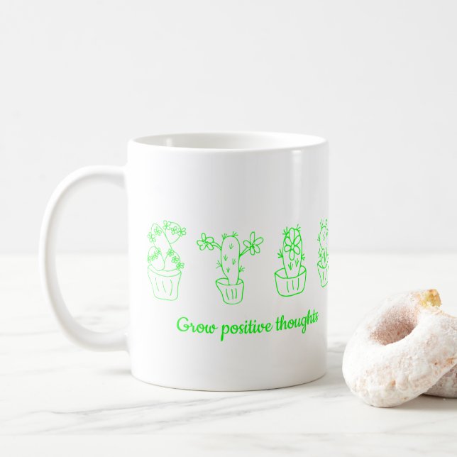 Caneca De Café Cultivar pensamentos positivos flores Mínimas (Com Donut)