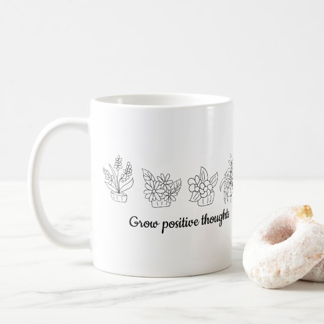 Caneca De Café Cultivar pensamentos positivos flores Mínimas (Com Donut)