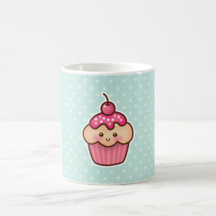 Caneca De Café Cupcake cor-de-rosa de Kawaii e bolinhas bonitos