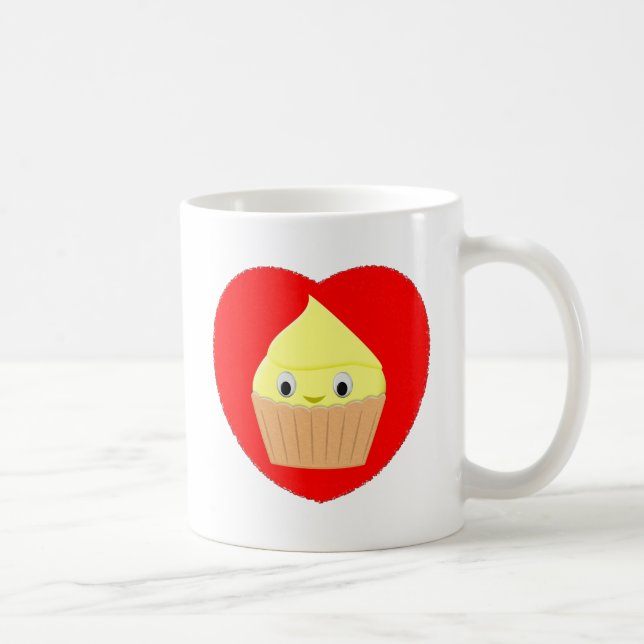 Caneca De Café Cupcake De Limão De Cartoon Em Coração Vermelho (Direita)
