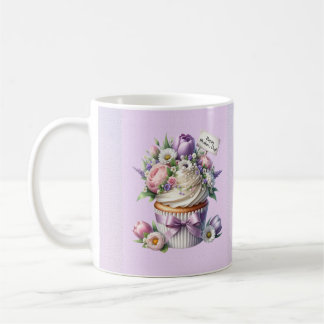 Caneca De Café cupcake dia de as mães de madeira com flores