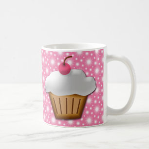 Caneca De Café Cupcake do entalhe com a cereja cor-de-rosa na
