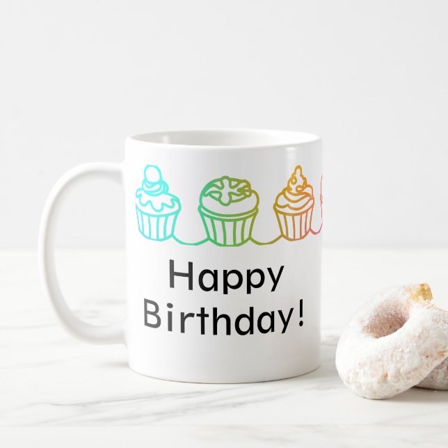 Caneca De Café Cupcakes arco-íris Borda Personalizada (Com Donut)