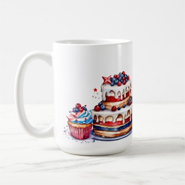 CANECA DE CAFÉ CUPCAKES E GAIOLAS PATRIÓTICOS BRANCOS VERMELHOS (Esquerda)
