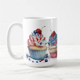 CANECA DE CAFÉ CUPCAKES PATRIÓTICOS AZUIS VERMELHOS