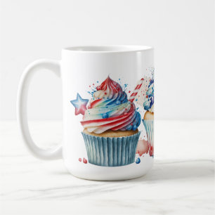 CANECA DE CAFÉ CUPCAKES PATRIÓTICOS AZUIS VERMELHOS