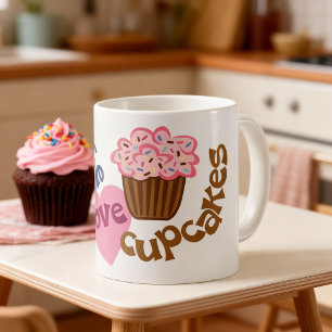 Caneca de Café Cupcakes Paz e Amor Retrô