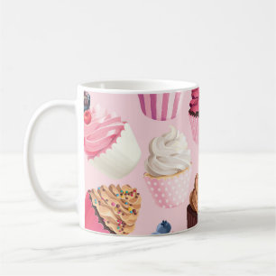 Caneca De Café Cupcakes Rosa Pastel: Padrão Vintage.