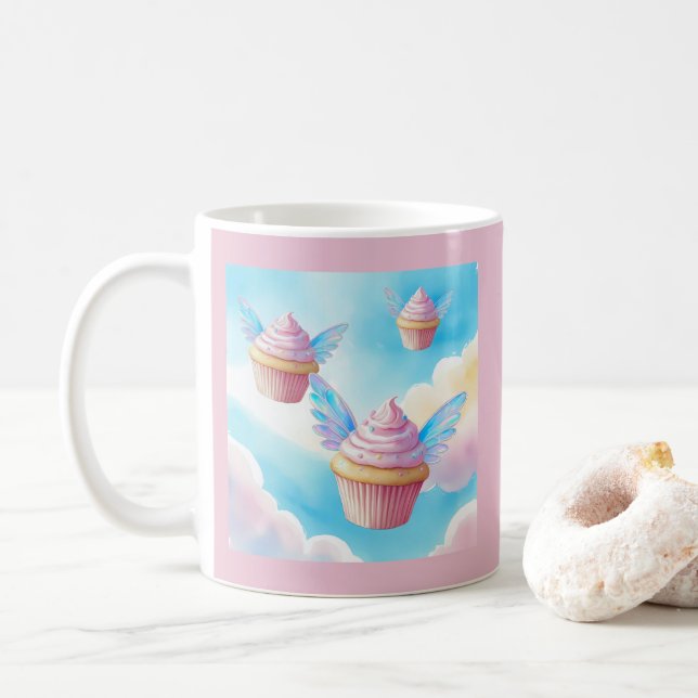 Caneca De Café Cupcakes voadores no céu (Com Donut)