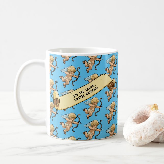 Caneca De Café Cupido Estou Apaixonado Por Café! Padrão do Dia do (Com Donut)