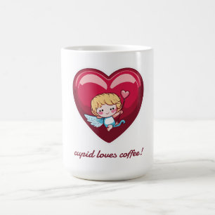 Caneca De Café Cupido no Coração Vermelho com Cabeça de Seta Rosa
