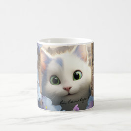 Caneca De Café Curiosa Flores Brancas de Gato Personalizado Mug d
