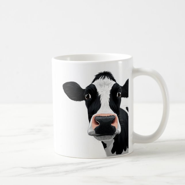 Caneca De Café Curiosidade de Vaca em Close-Up (Direita)