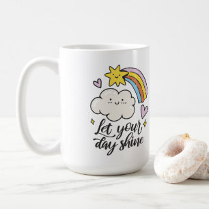 Caneca De Café Curioso deixe seu dia brilhar nuvem de desenho e a