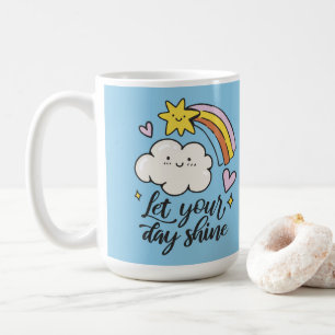 Caneca De Café Curioso deixe seu dia brilhar nuvem de desenho e a