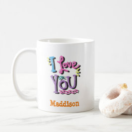 Caneca De Café Curioso Eu te amo Tipografia Nome Personalizável