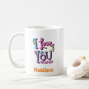 Caneca De Café Curioso Eu te amo Tipografia Nome Personalizável