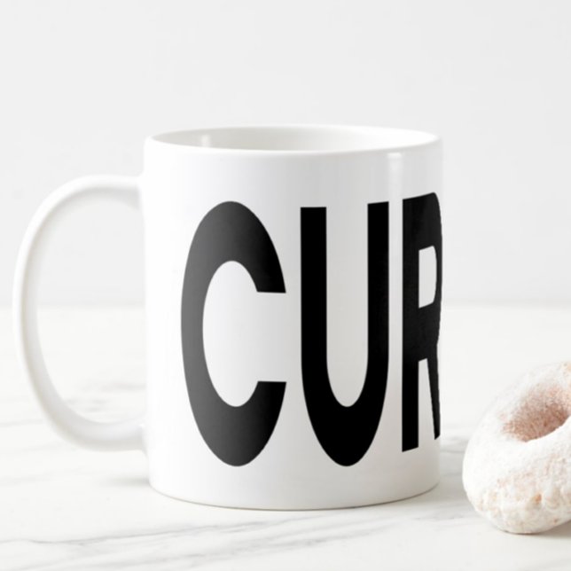 Caneca De Café CURIOUS Black Typography (Criador carregado)