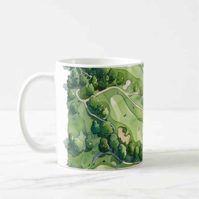 Caneca De Café Curso de Golfe Cênico Cercado de Golfe Aquarela (Esquerda)