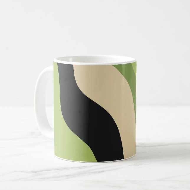 Caneca De Café curvas verdes, pretas e beges coloridas (Frente Esquerda)