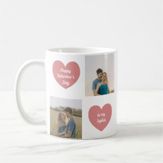 Caneca De Café Custom 2 Photos, Hearts Graphic, Valentine's Day