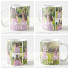 Caneca De Café Custom 4 Photo Best Sister Ever Gift