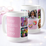 Caneca De Café Custom 6 Photo Modern Retro Pink Besties<br><div class="desc">Create your own custom photo coffee mug. Upload your photos, and personalize the text with a name or simple phrase. This editable template features trendy typography, and six photos in a simple, rounded-square grid. It's a stylish way to showcase your pictures and create a themed look. This modern-retro style is...</div>