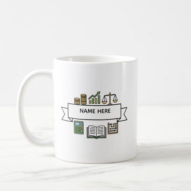 Caneca De Café Custom Accountant Name Finance  Bookkeeping Icons  (Esquerda)