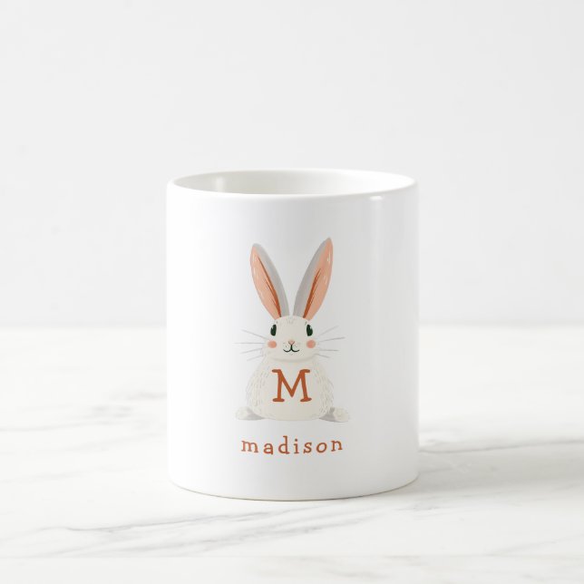 Caneca De Café Custom Bunny Monogram Name Gift (Centro)