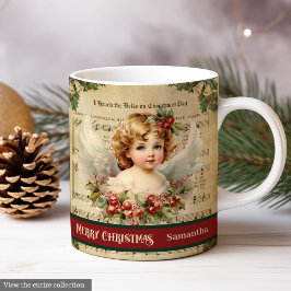 Caneca De Café Custom Christmas Mug Vintage Angel Monogram Gift