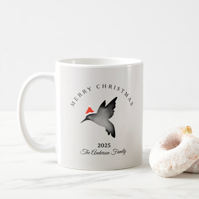 Caneca De Café Custom Christmas red gray santa hummingbird (Com Donut)
