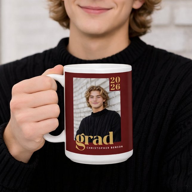 Caneca De Café Custom Class of 2026 Photo Graduation (Criador carregado)